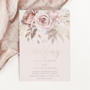 Dusty Rose Blush Hochzeit im Herbst Rose Gold Folieneinladung