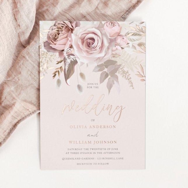 Dusty Rose Blush Hochzeit im Herbst Rose Gold Folieneinladung (Von Creator hochgeladen)