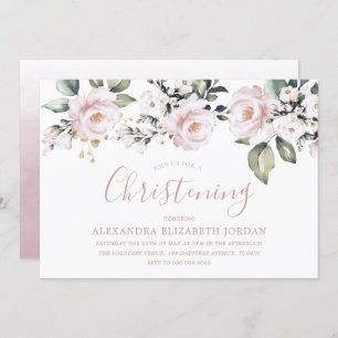 Dusty Rose Blush Pink Blume Christening Taufe Einladung