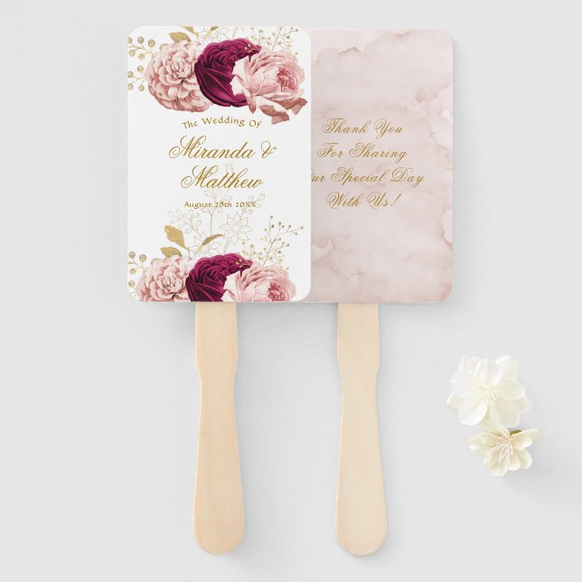 Dusty Rose Blush Pink Gold Peony Wedding Vielen Da Fächer (Vorne und Hinten)