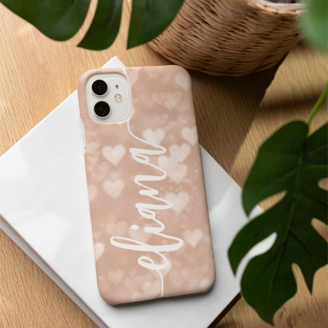 Dusty Rose Blush Pink Herz Personalisierter Name Case-Mate iPhone Hülle (Von Creator hochgeladen)