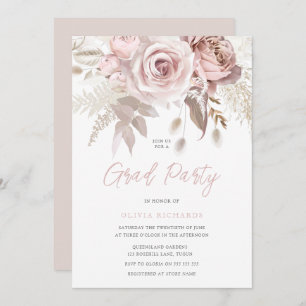 Dusty Rose Blush Pink Roses Grad Party Abschluss Einladung