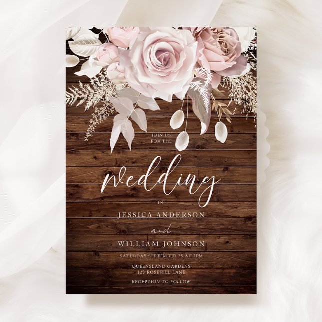 Dusty Rose & Blush Rustikale Hochzeit Einladung (Von Creator hochgeladen)