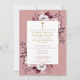 Dusty Rose Boho Floral Erste Heilige Kommune Save The Date