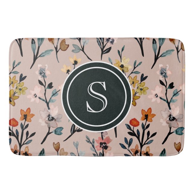 Dusty Rose Boho Floral Wasserfarbe Custom Badematte (Vorderseite)
