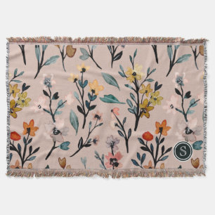 Dusty Rose Boho Floral Wasserfarbe Custom Decke