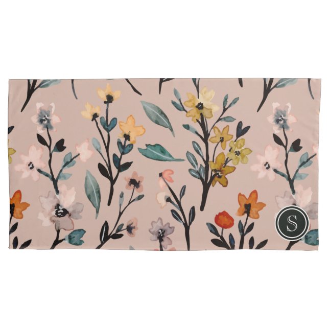 Dusty Rose Boho Floral Wasserfarbe Custom Kissenbezug (Vorderseite-Links)