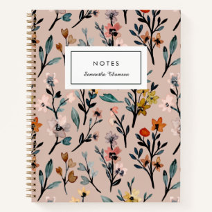 Dusty Rose Boho Floral Wasserfarbe Custom Notizbuch