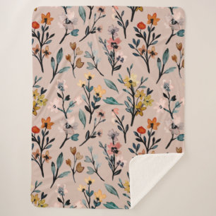 Dusty Rose Boho Floral Wasserfarbe Custom Sherpadecke