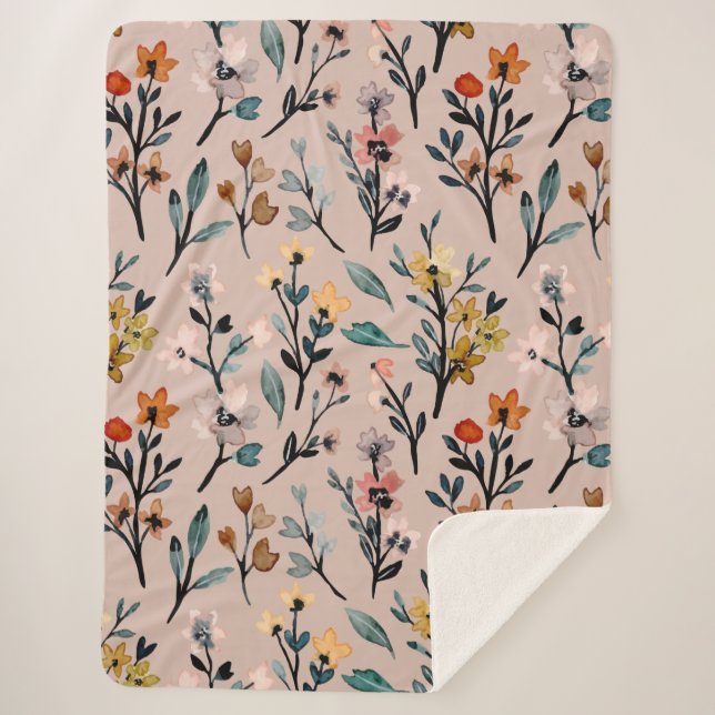 Dusty Rose Boho Floral Wasserfarbe Custom Sherpadecke (Vorderseite)
