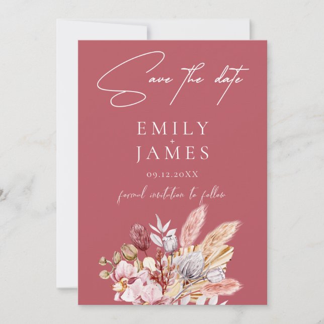 Dusty Rose Boho Floral Wedding Save The Date (Vorderseite)