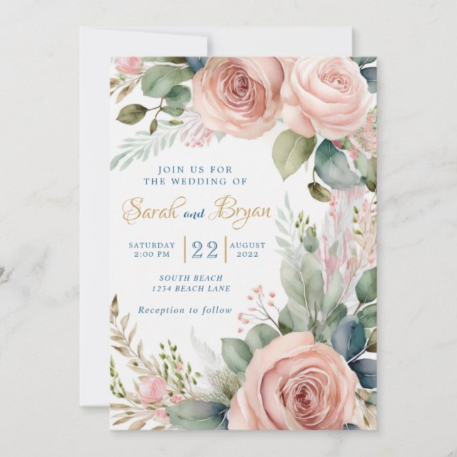 Dusty Rose Boho Greenerity Einladung Hochzeit (Vorderseite)