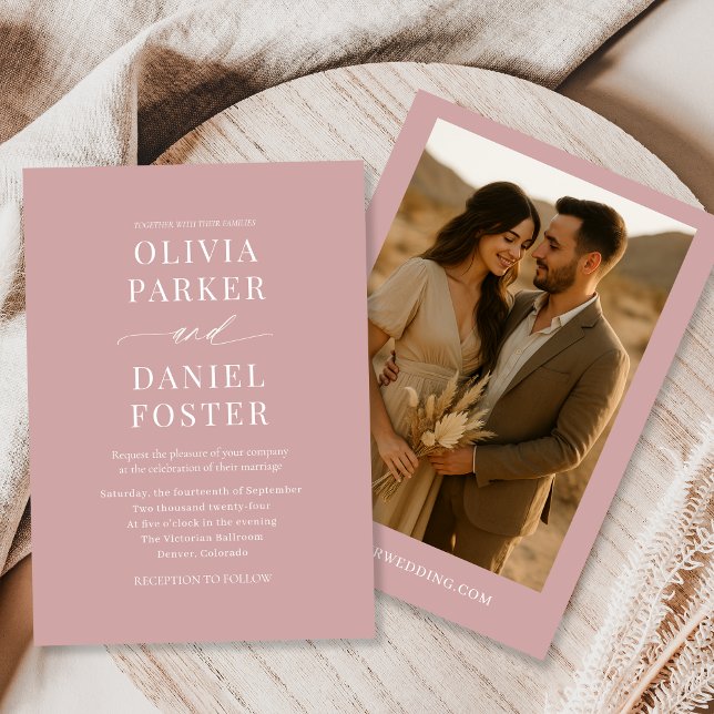 Dusty Rose Boho Minimalistisch Foto Wedding Einladung (Von Creator hochgeladen)