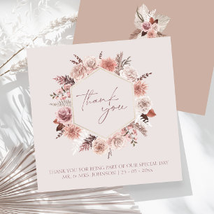 Dusty Rose Boho Pampas Flat Wedding Vielen Dank Dankeskarte