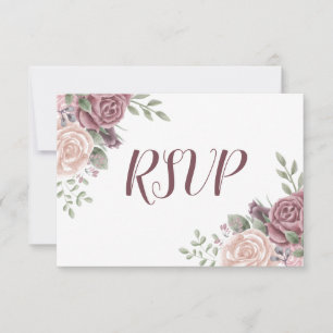 Dusty Rose Boho Rosa Wasserfarben Blumen RSVP Kart Karte