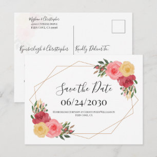 Dusty Rose Boho Wasserfarbe Save the Date Postkarte