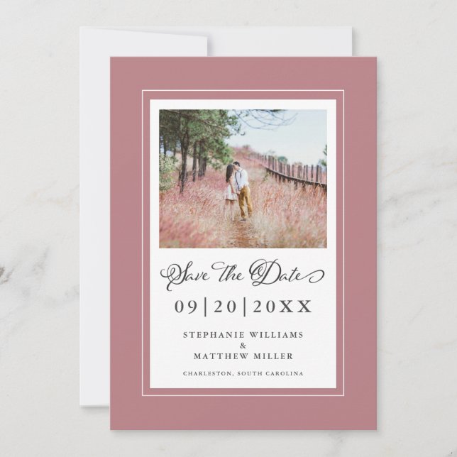 Dusty Rose Borders Foto Save the Date Hochzeit (Vorderseite)