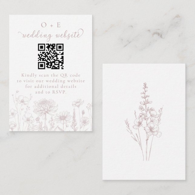 Dusty Rose Botanical Minimal Wedding Website QR  Begleitkarte (Vorne/Hinten)