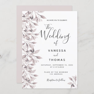 Dusty Rose botanisch-weiße Skripthochzeit Einladung