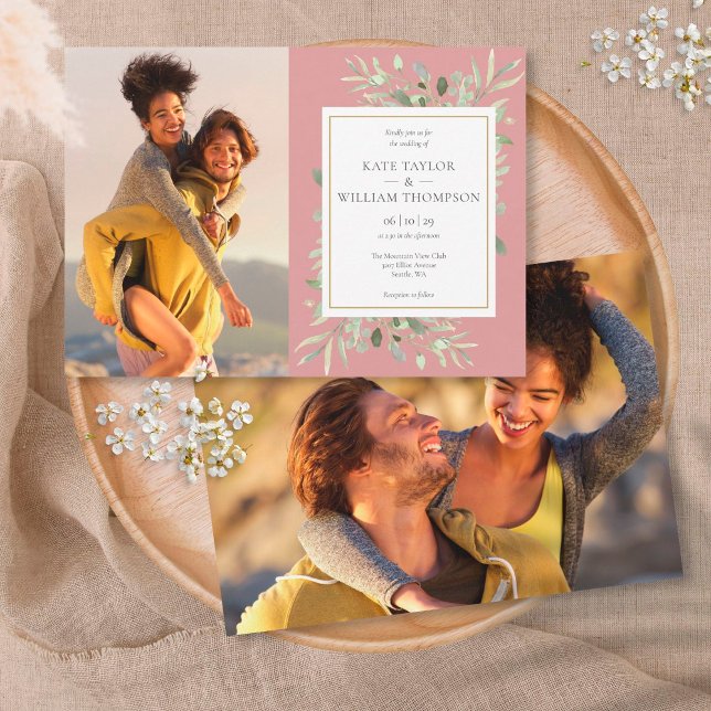 Dusty Rose Botanische Grünanlagen Fotos Hochzeit Einladung (Von Creator hochgeladen)