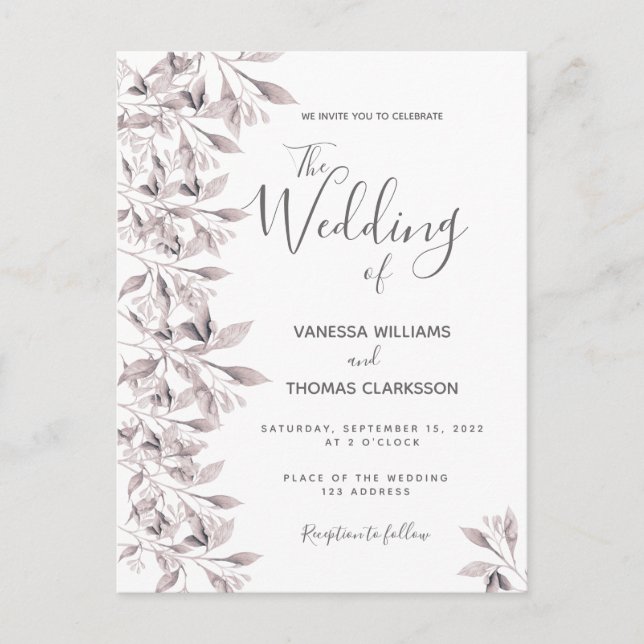 Dusty Rose botanisches Blattwerk Hochzeit Postkarte (Vorderseite)