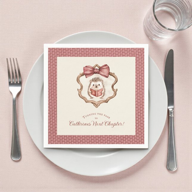 Dusty Rose Bow Hedgehog Reading Baby Shower Napkin Serviette (Von Creator hochgeladen)