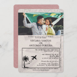 Dusty Rose Brasilien Passport Hochzeit Einladung