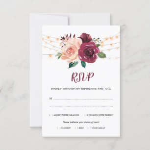 Dusty Rose Burgundy Blumenleuchter Hochzeit RSVP Karte