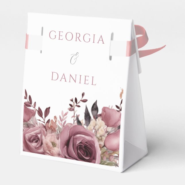 Dusty Rose & Burgundy Boho Floral Wedding Geschenkschachtel (Rückseite)