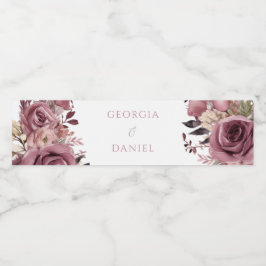 Dusty Rose & Burgundy Boho Floral Wedding Wasserflaschenetikett