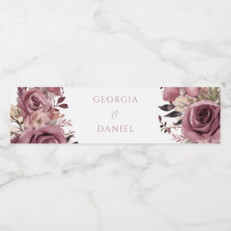 Dusty Rose & Burgundy Boho Floral Wedding Wasserflaschenetikett