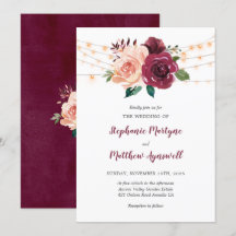 Dusty Rose Burgundy Floral String Lights Wedding