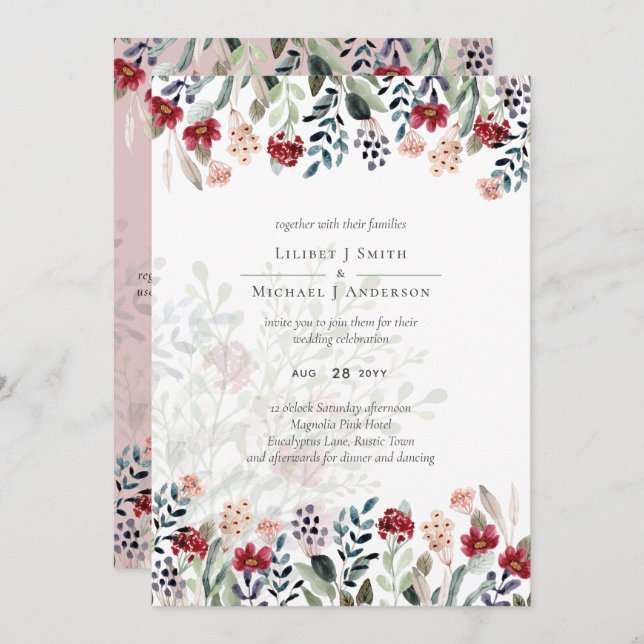 Dusty Rose Burgundy Floral Wedding (Vorne/Hinten)