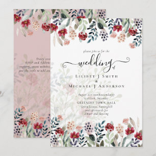 Dusty Rose Burgundy Floral Wedding Einladung