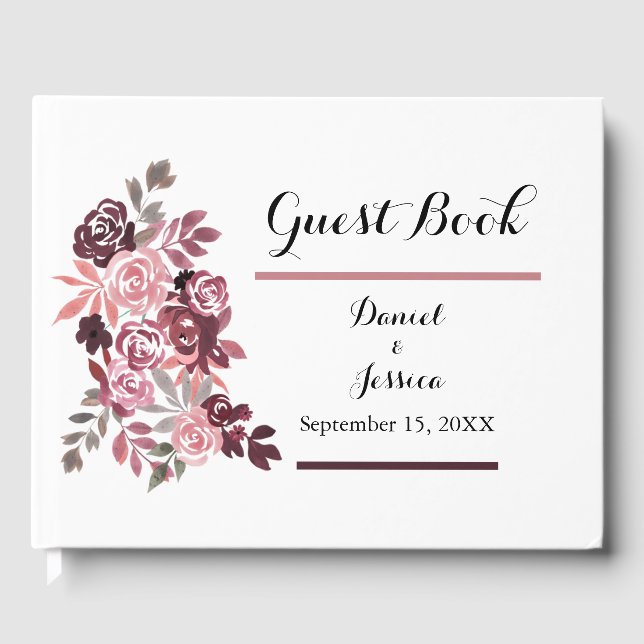 Dusty Rose Burgundy Floral Wedding Gästebuch (Vorderseite)