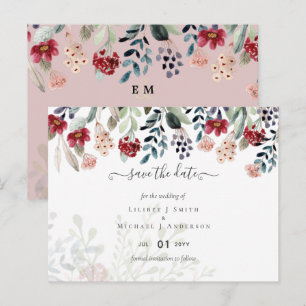 Dusty Rose Burgundy Floral Wedding Postkarte