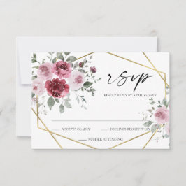 Dusty Rose Burgundy Gold Floral Wedding RSVP Card Karte