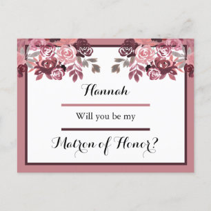 Dusty Rose Burgundy Matron of Honorar Request Card Postkarte