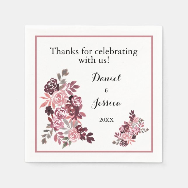 Dusty Rose Burgundy Wedding Reception Napkins Serviette (Vorderseite)