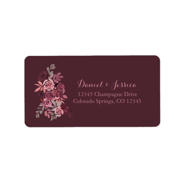 Dusty Rose Burgundy Wedding Return Address Label Adressaufkleber (Vorne)