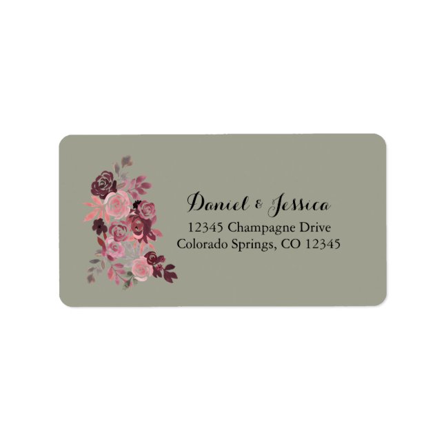 Dusty Rose Burgundy Wedding Return Address Label Adressaufkleber (Vorne)