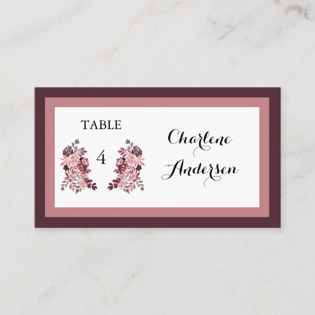Dusty Rose Burgundy Wedding Table Platzkarte (Vorderseite)