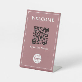Dusty Rose Cafe Menü QR Code Firmenlogo Sockelschild