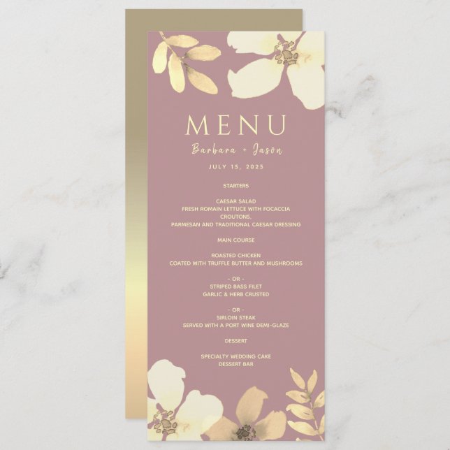 Dusty Rose Calligraphy Wedding Menu Menükarte (Vorne/Hinten)