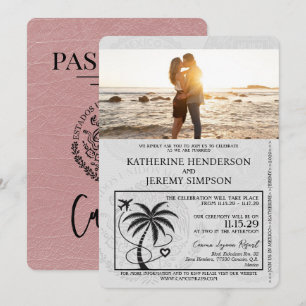 Dusty Rose Cancun Passport Wedding Einladung