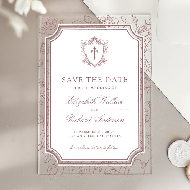 Dusty Rose Catholic Wedding Save the Date Acryleinladungen (Von Creator hochgeladen)