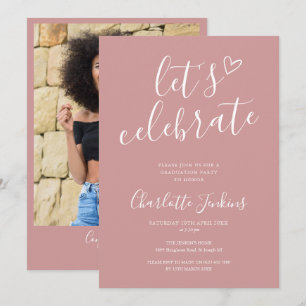 Dusty Rose Celebrate Script Foto Graduation Party Einladung