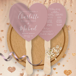 Dusty Rose Chic Wedding Program Heart Hand Fan Fächer