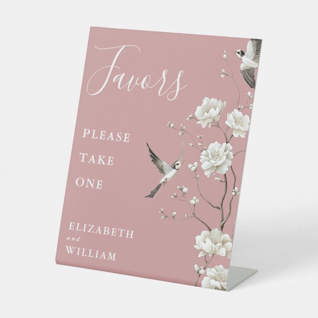 Dusty Rose Chinoiserie Blumenliebhaber Hochzeit Sockelschild (Vorderseite)