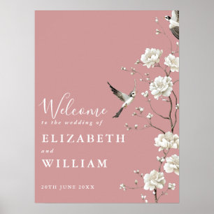 Dusty Rose Chinoiserie Blumenzwiebeln Begrüßungsze Poster